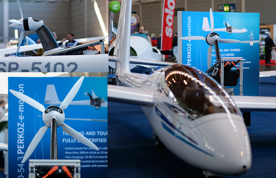 SZD-54-2 Perkoz am Messestand der AERO 2025 vor Infotafel.